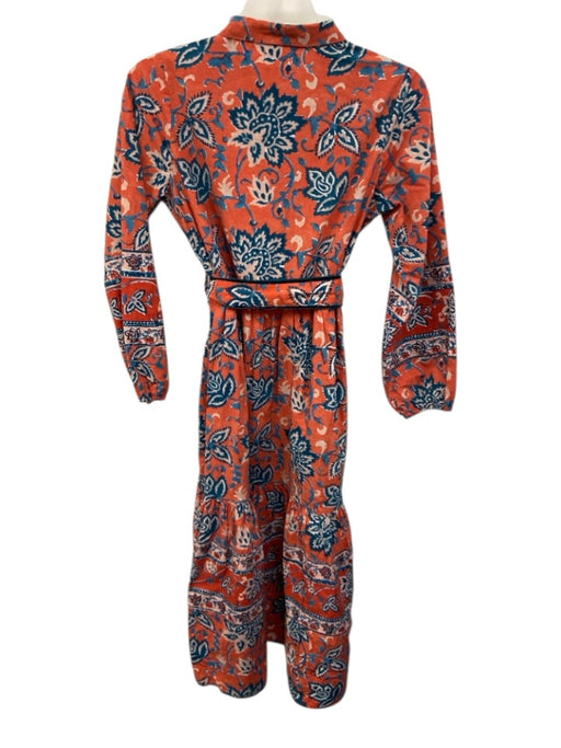 Sohana Size M Orange, Blue, White Cotton Long Sleeve Floral Print Midi Dress Orange, Blue, White / M