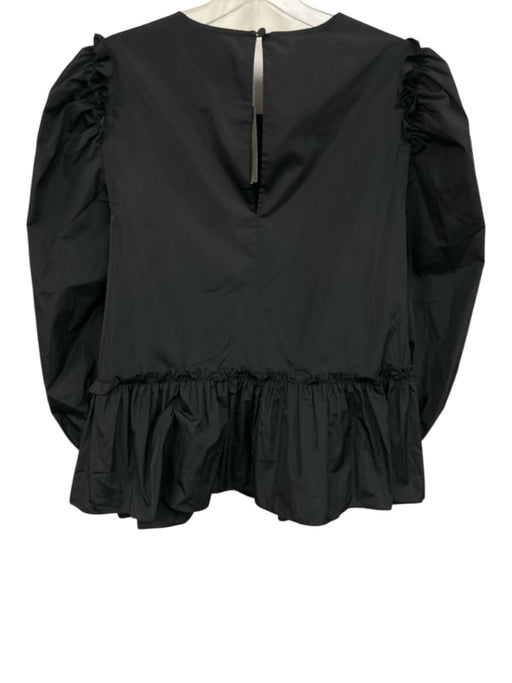 Cinq a Sept Size M Black Polyester Taffeta Long Balloon Sleeve Ruffle Detail Top Black / M