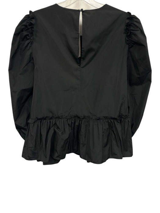 Cinq a Sept Size M Black Polyester Taffeta Long Balloon Sleeve Ruffle Detail Top Black / M