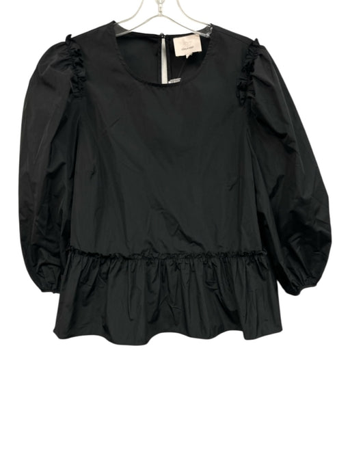 Cinq a Sept Size M Black Polyester Taffeta Long Balloon Sleeve Ruffle Detail Top Black / M