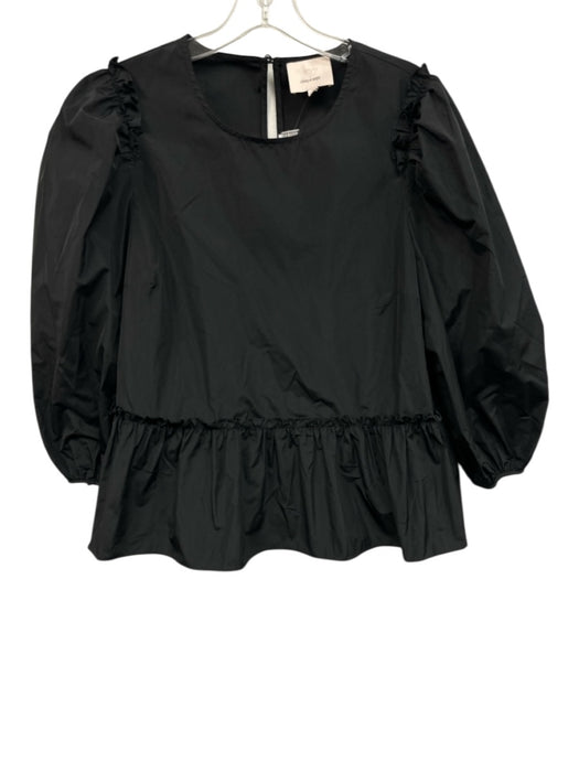 Cinq a Sept Size M Black Polyester Taffeta Long Balloon Sleeve Ruffle Detail Top Black / M