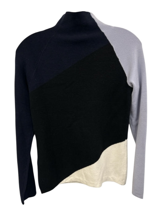 Donna Karan Size S Light Blue, Navy & White Viscose Blend Knit Mock Neck Sweater Light Blue, Navy & White / S