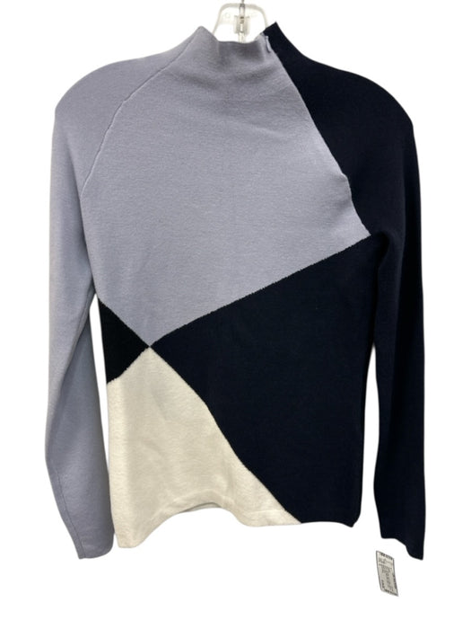 Donna Karan Size S Light Blue, Navy & White Viscose Blend Knit Mock Neck Sweater Light Blue, Navy & White / S