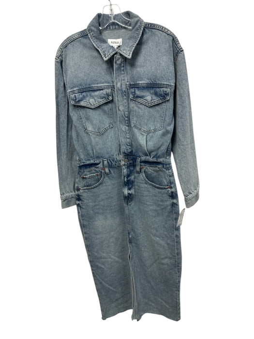 Pistola Size M Light Wash Cotton Denim Paneled 5 Pocket Zip Up Button up Dress Light Wash / M