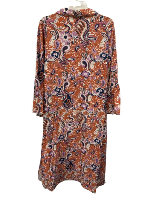 Mille Resort & Travel Size XS Orange, Navy & White Cotton & Flax V Neck Dress Orange, Navy & White / XS