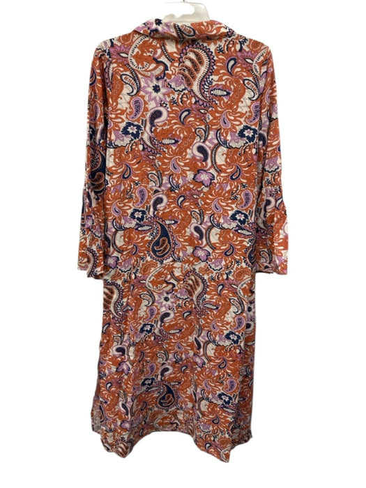 Mille Resort & Travel Size XS Orange, Navy & White Cotton & Flax V Neck Dress Orange, Navy & White / XS