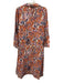 Mille Resort & Travel Size XS Orange, Navy & White Cotton & Flax V Neck Dress Orange, Navy & White / XS