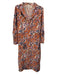 Mille Resort & Travel Size XS Orange, Navy & White Cotton & Flax V Neck Dress Orange, Navy & White / XS