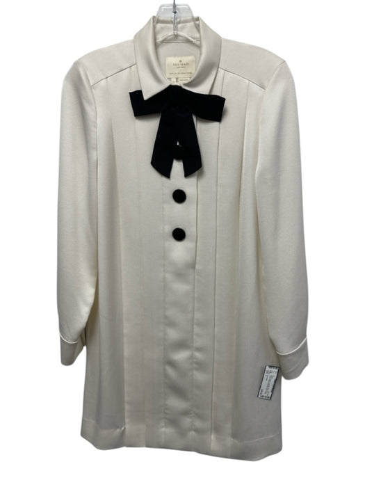 Kate Spade Size 4 White & Black Polyester Satin Long Sleeve Pleat Detail Dress White & Black / 4