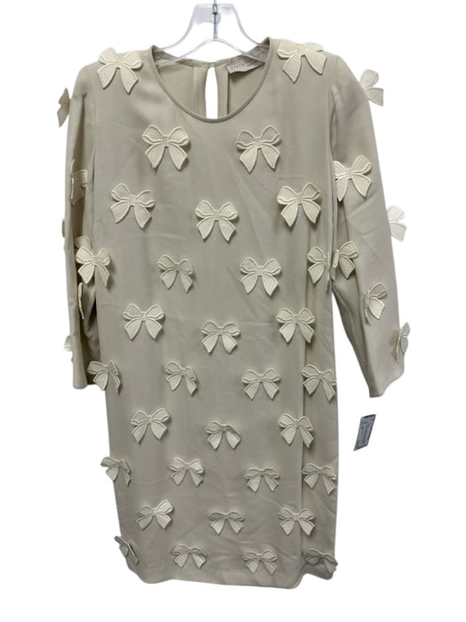 Stella McCartney Size 40 Off White Viscose Long Sleeve Bow Applique Shift Dress Off White / 40