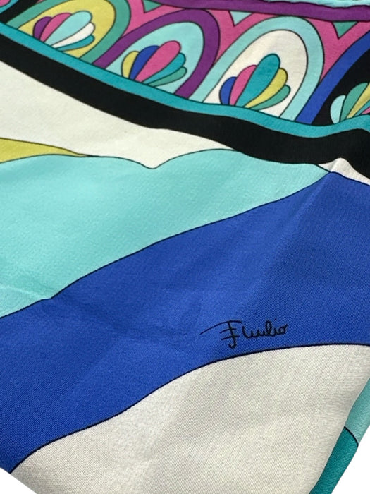 Emilio Pucci Turquoise, Purple & Multi Silk Rectangle Abstract Long scarf Turquoise, Purple & Multi / Large