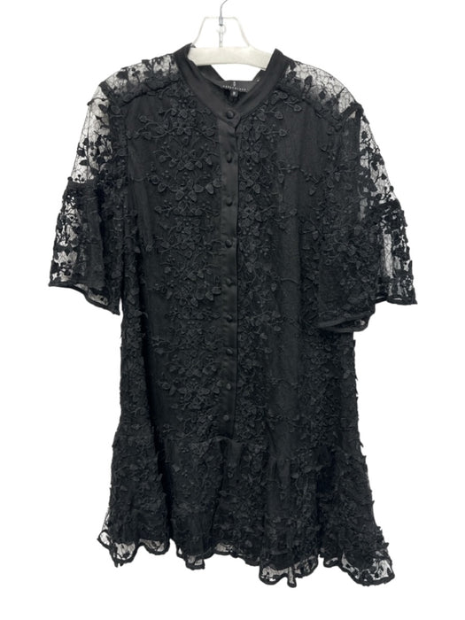 Abbey Glass Size M Black Polyester Short Sleeve Lace Overlay Satin Trim Dress Black / M