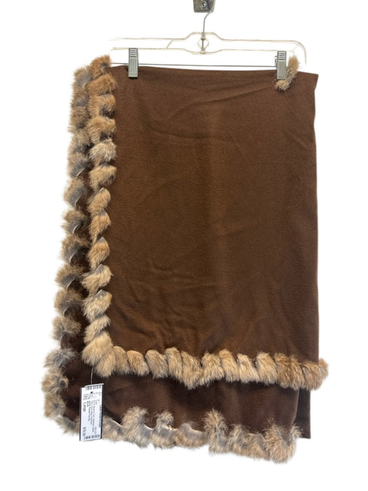 Worth Brown & Tan Cashmere Rabbit Trim Lace Wrap scarf Brown & Tan / Large