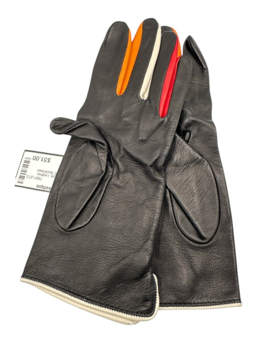 Ulisses Black, Red & Orange Leather Color Block Button Detail Gloves Black, Red & Orange