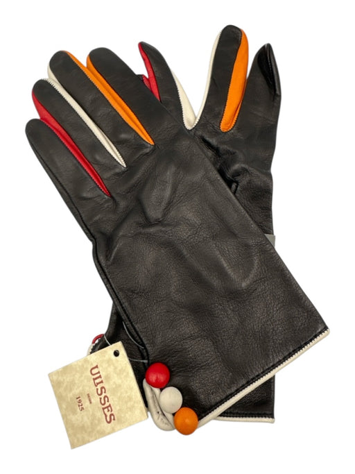 Ulisses Black, Red & Orange Leather Color Block Button Detail Gloves Black, Red & Orange