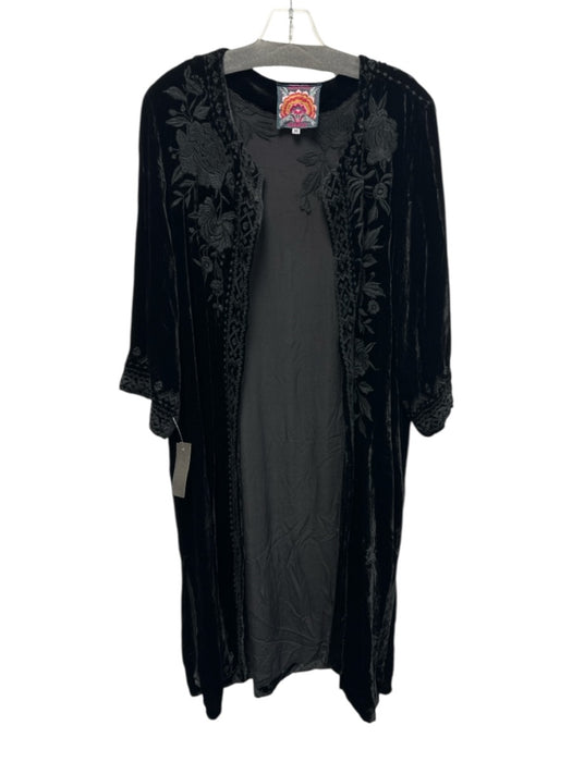 Johnny Was Size M Black Rayon & Silk Velvet Floral Embroidery 1/2 sleeve Jacket Black / M