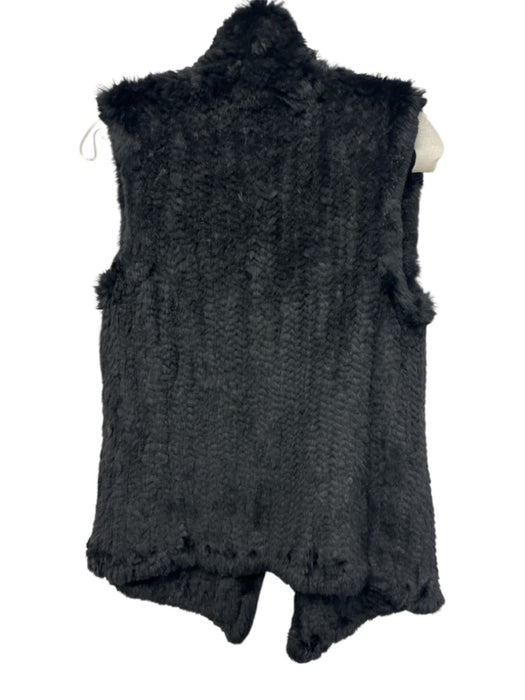 June Size S Black Cotton Blend Fur Crochet Knit Hip Length Open Front Vest Black / S