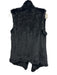 June Size S Black Cotton Blend Fur Crochet Knit Hip Length Open Front Vest Black / S