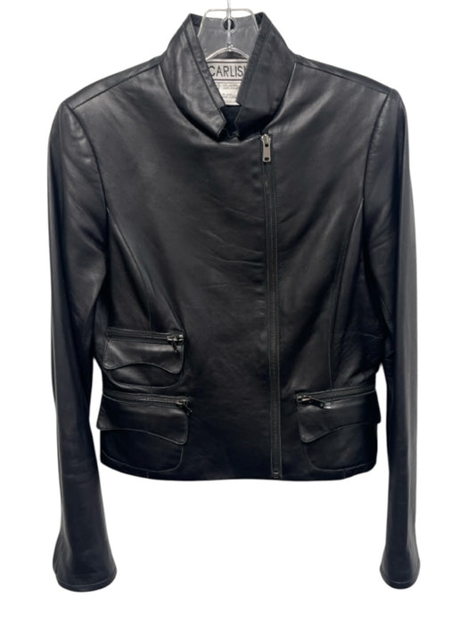 Carlisle Size 4 Black Leather Patch Pocket Zip Pocket Side Zip zip cuffs Jacket Black / 4