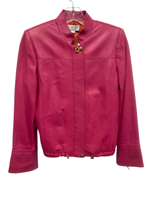 St. John Sport Size P Bubblegum Pink Leather Gold Snaps Paneled Tie Cuff Jacket Bubblegum Pink / P