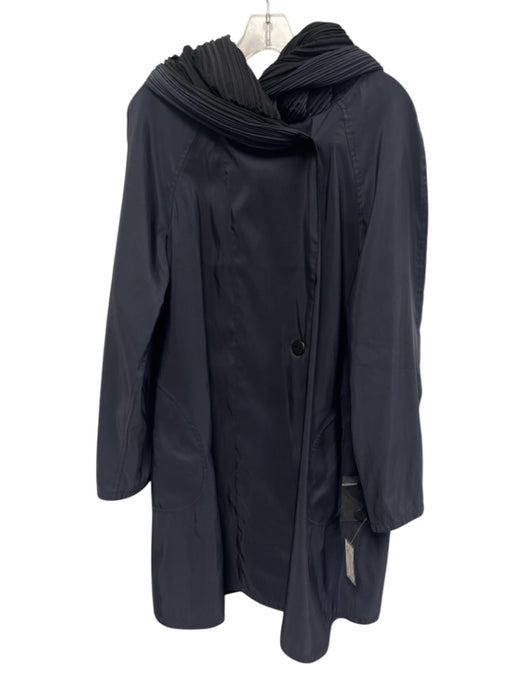 Mycra Pac Size M Navy Nylon Blend Pleated Hood Button Up 3/4 Length Jacket Navy / M