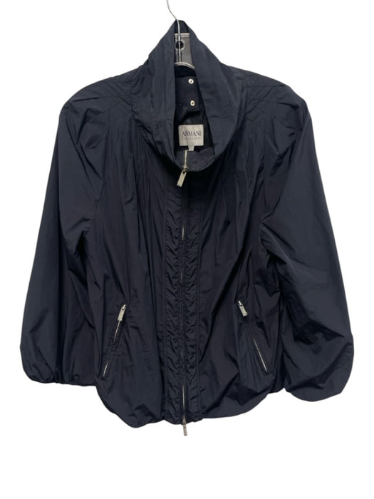 Armani Collezioni Size 2 Black Polymide Blend Mock Neck Stitch Detail Jacket Black / 2