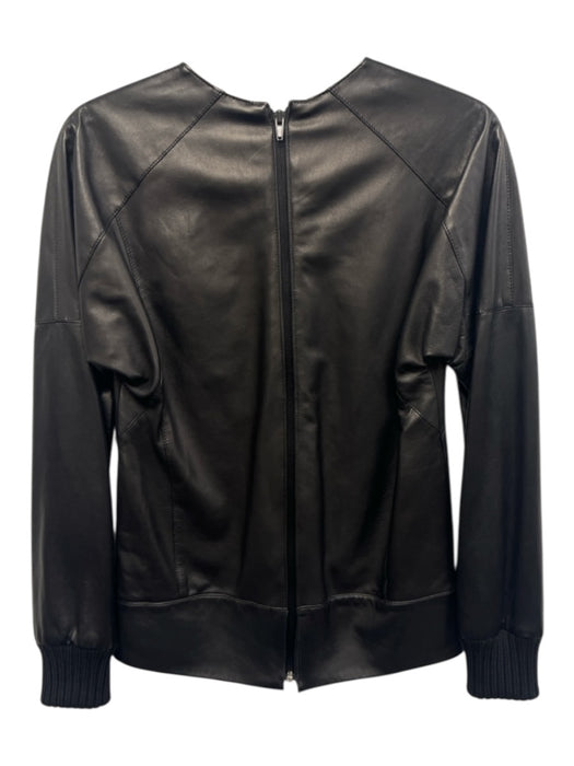 Derek Lam Size M Black Leather Long Sleeve Ribbed Cuffs Darted Zip Back Top Black / M