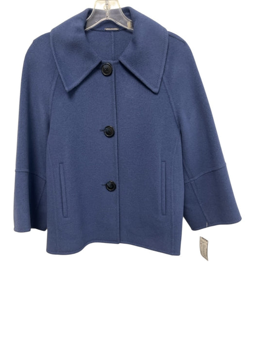 Elie Tahari Size XS Blue Merino Wool Round Collar Button Up Wide Sleeves Jacket Blue / XS