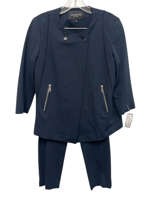 Lafayette 148 Size 2/4 Navy Cotton Blend Silver Buttons Exposed Zip Pant Set Navy / 2/4
