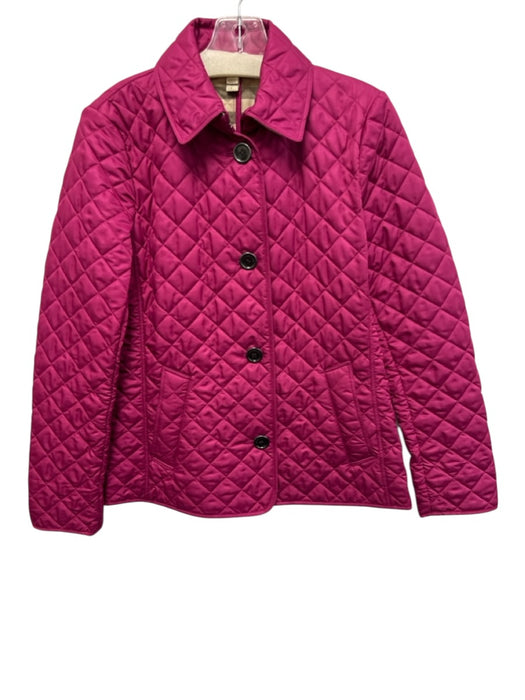 Burberry Brit Size S Fuschia Pink Polyester Quilted Buttons Collar Jacket Fuschia Pink / S