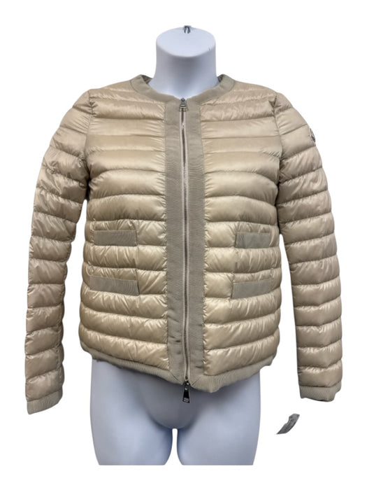Moncler Size 1/S Beige Polyamide Goose Down Zip Up Puffer Zip Sleeves Jacket Beige / 1/S