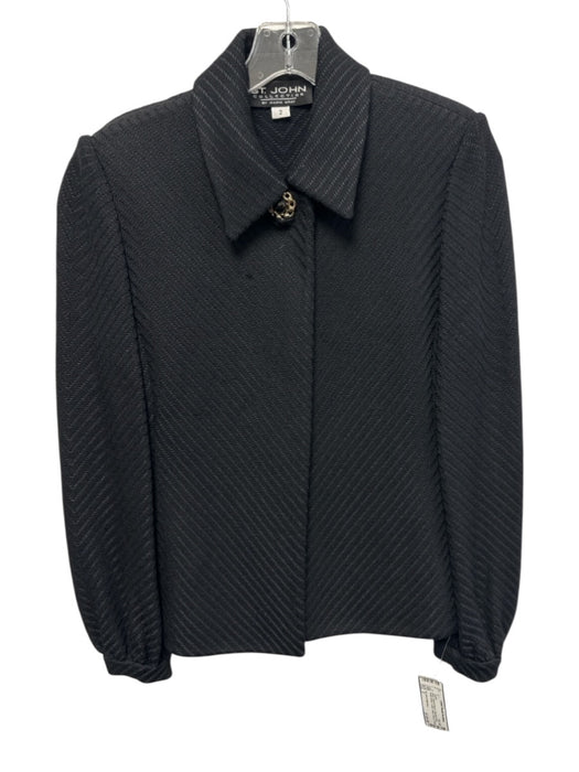 St John Collection Size 2 Black Wool & Rayon Shoulder Pads Single Button Jacket Black / 2