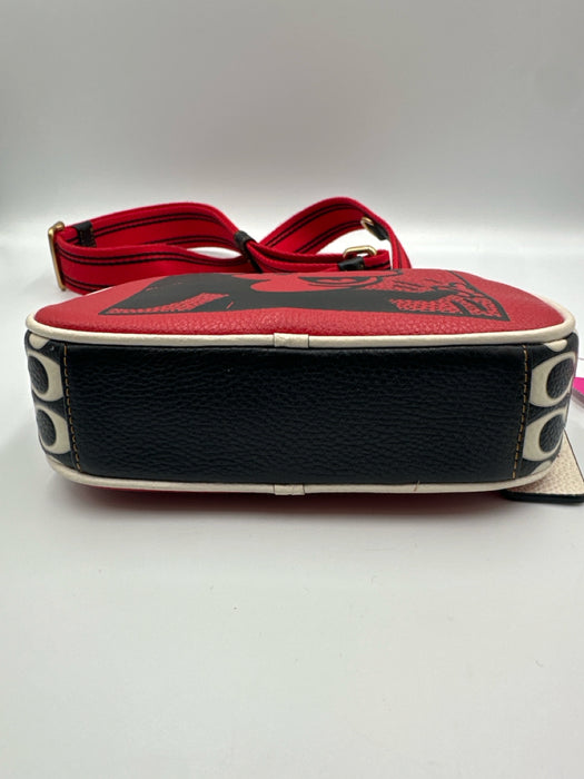 Coach x Keith Haring Red, Black & White Leather Graphic Zip Close Crossbody Bag