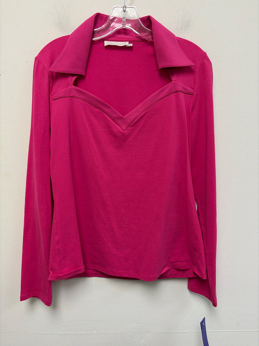 Anne Fontaine Size 44 Hot pink Pima Cotton Long Sleeve Wide Neck Collar Top