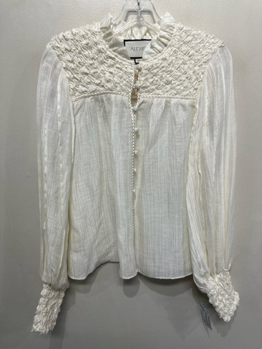 Alexis Size XS Cream Polyester Long Balloon Sleeve Smocked Detail Button up Top