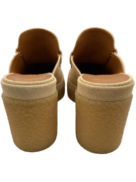 Chloe Shoe Size 39 Biscotti Beige Suede Upper Rubber Sole Solid Block Heel Mules
