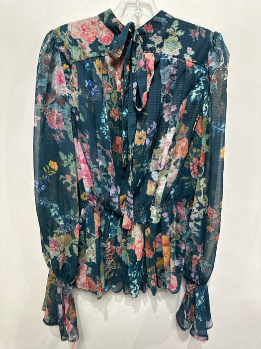 Hemant & Nandita Size S Emerald Green & Multi Polyester Floral Sheer Overlay Top