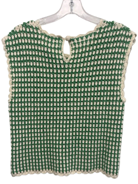 Melissa Nepton Size P/S Green & White Cotton Sleeveless Crochet Knit Top