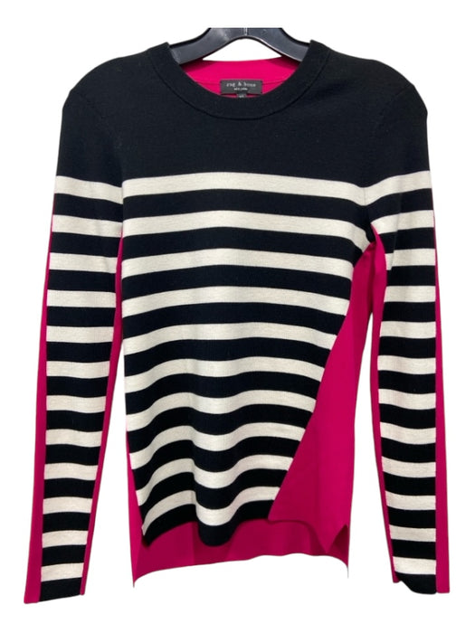 Rag & Bone Size XS Black, White, Pink Wool Blend Long Sleeve Striped Sweater Black, White, Pink / XS