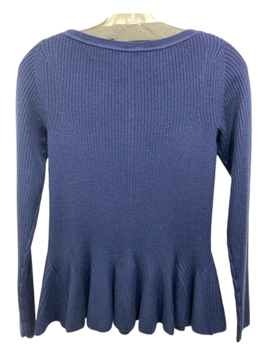 Worth Size XP Navy Blue Wool Blend Long Sleeve Ribbed Knit Peplum Sweater Navy Blue / XP