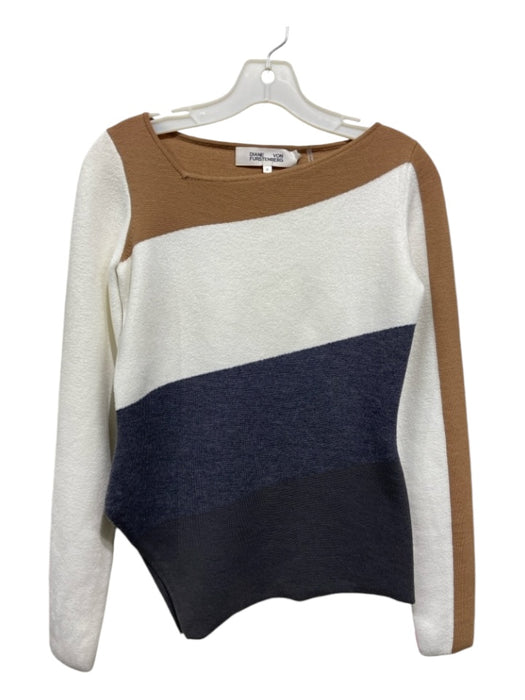 Diane Von Furstenberg Size P/S Brown, White, Gray Wool Blend Long Sleeve Sweater Brown, White, Gray / P/S