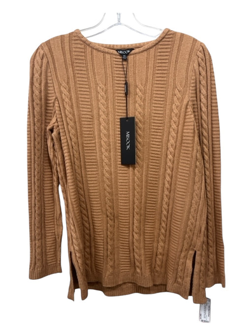 Misook Size XS Tan Brown Viscose Blend Long Sleeve Cable Knit Side Slit Sweater Tan Brown / XS