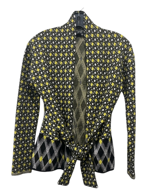 Etro Size 38 Black, Yellow, White Wool Blend Long Sleeve Abstract Print Cardigan Black, Yellow, White / 38