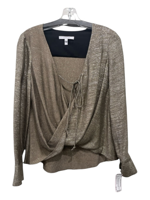 Derek Lam 10 Crosby Size 0 Gold, Black, Taupe Viscose Blend Long Sleeve Top Gold, Black, Taupe / 0