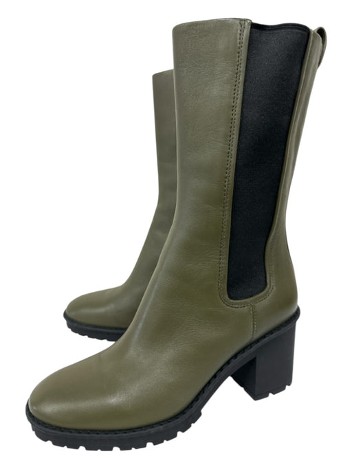 Vince Shoe Size 6.5 Green Leather Elastic Mid Calf Block Heel Chelsea Boots Green / 6.5