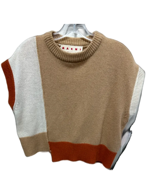 Marni Size 36 Tan, Orange & Cream Cashmere Rib Knit Color Block Sweater Tan, Orange & Cream / 36