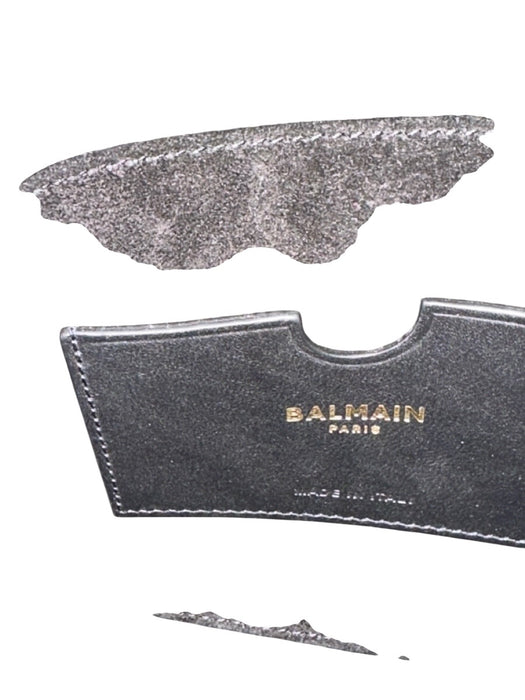 Balmain Black & Gold Leather Shoulder Bag Croc Embossed Oversized Buckle Bag Black & Gold / Medium