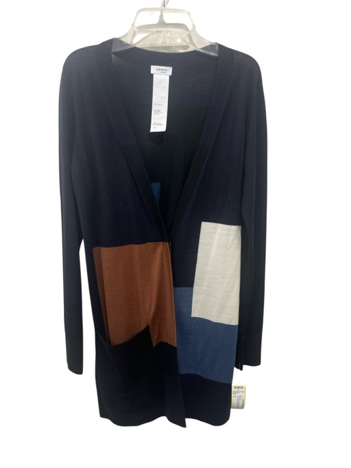 Akris Size 2 Black, Blue, Brown Wool Long Sleeve Color Block Knit Sweater Black, Blue, Brown / 2