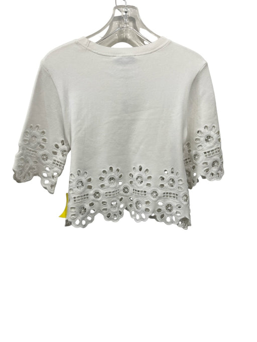 Sea New York Size XS White Cotton Half Sleeve Floral Eyelet Sweater White / XS