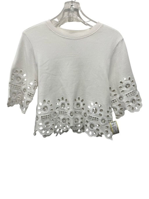 Sea New York Size XS White Cotton Half Sleeve Floral Eyelet Sweater White / XS